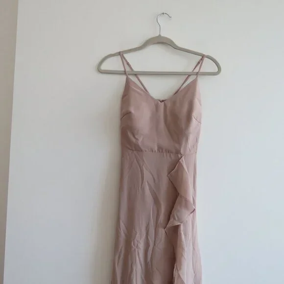 BIRDY GREY Taupe Ruffle Chiffon Maxi Bridesmaid Dress Wedding Neutral - Size XS - Picture 4 of 16